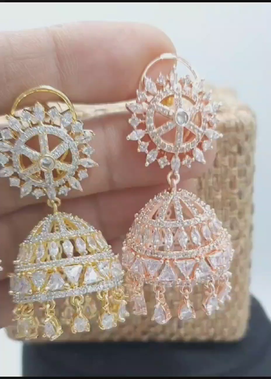 Premium Silver Polish CZ Stone Jhumkas Earrings – Zuccii