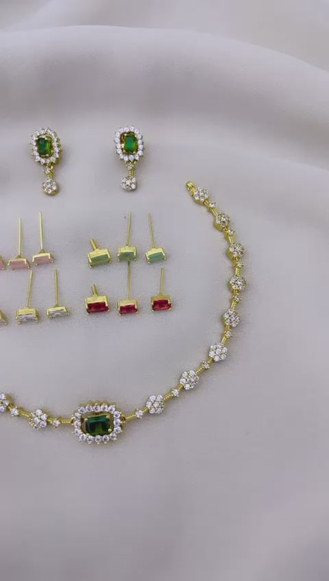 Premium American Diamond Stone Changeable 5-in-1 Cute Necklace Set with Earrings