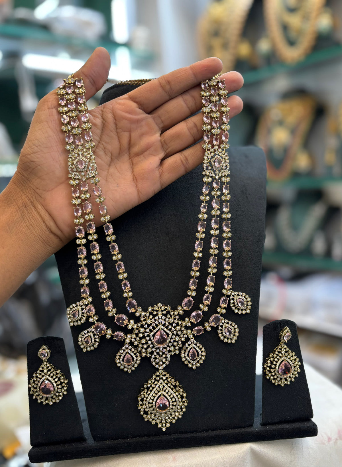 Grand Premium Finish Layer Long Necklace Set with Earrings- Choose from Turquoise, Red, Green, White,Pink, Mint, White