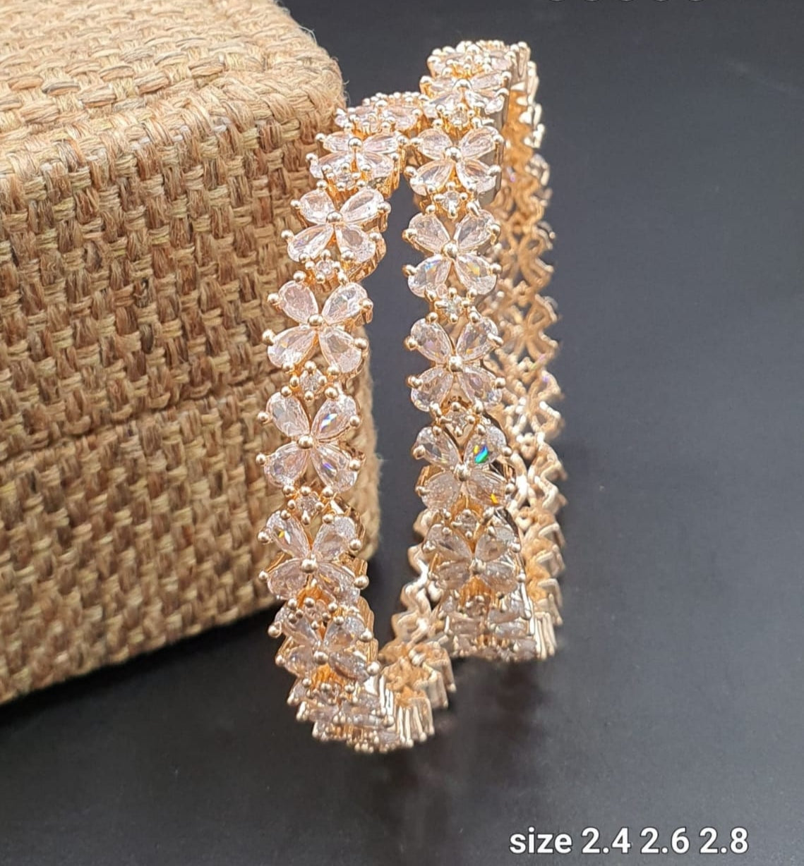 DesignerWear Fashion AD Stone Bangles set of 2- Party Wear- Rose Gold White