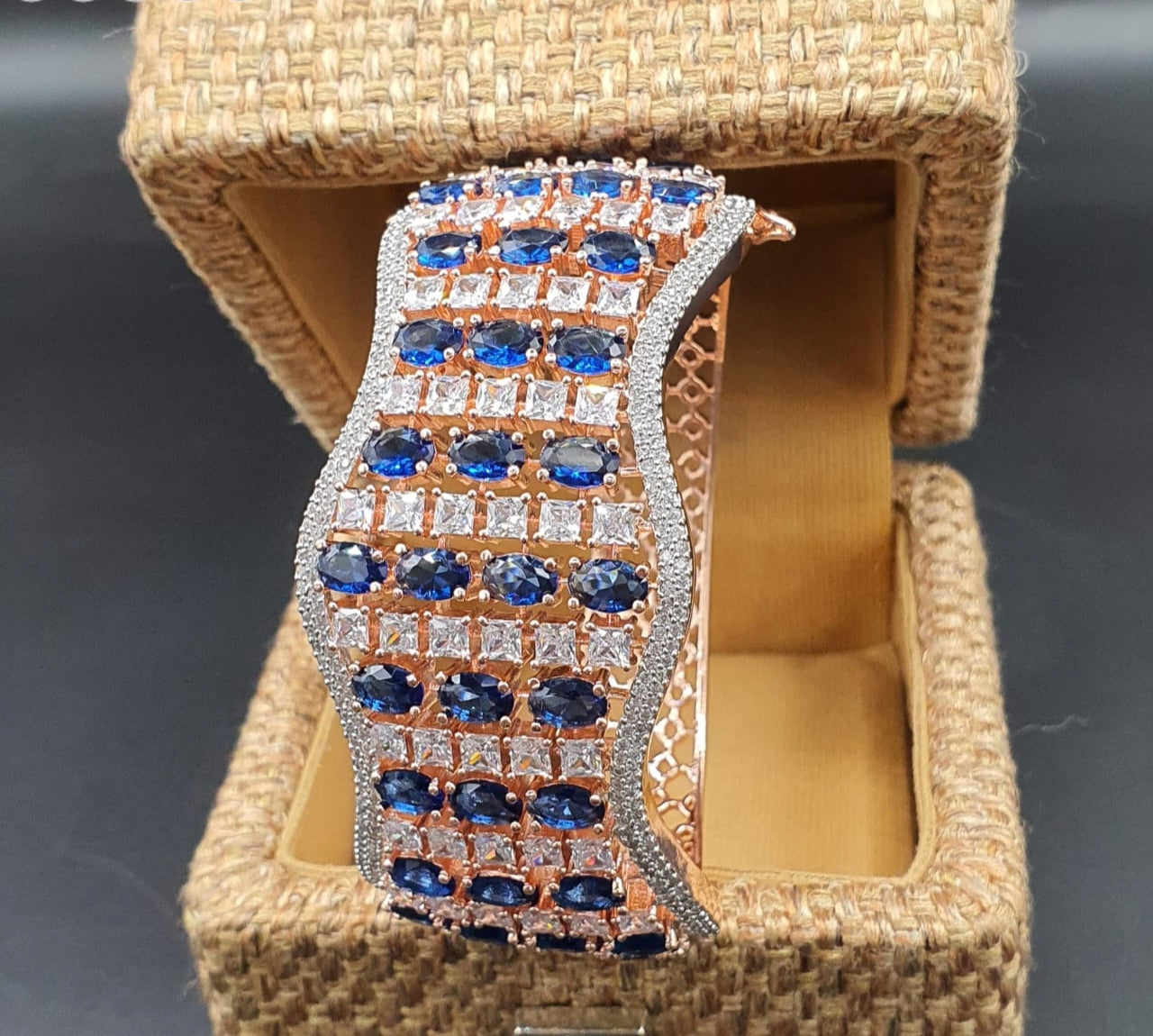 Exquisite Designs- American Diamond Bracelets- Blue Cz Openable Kada Bangle