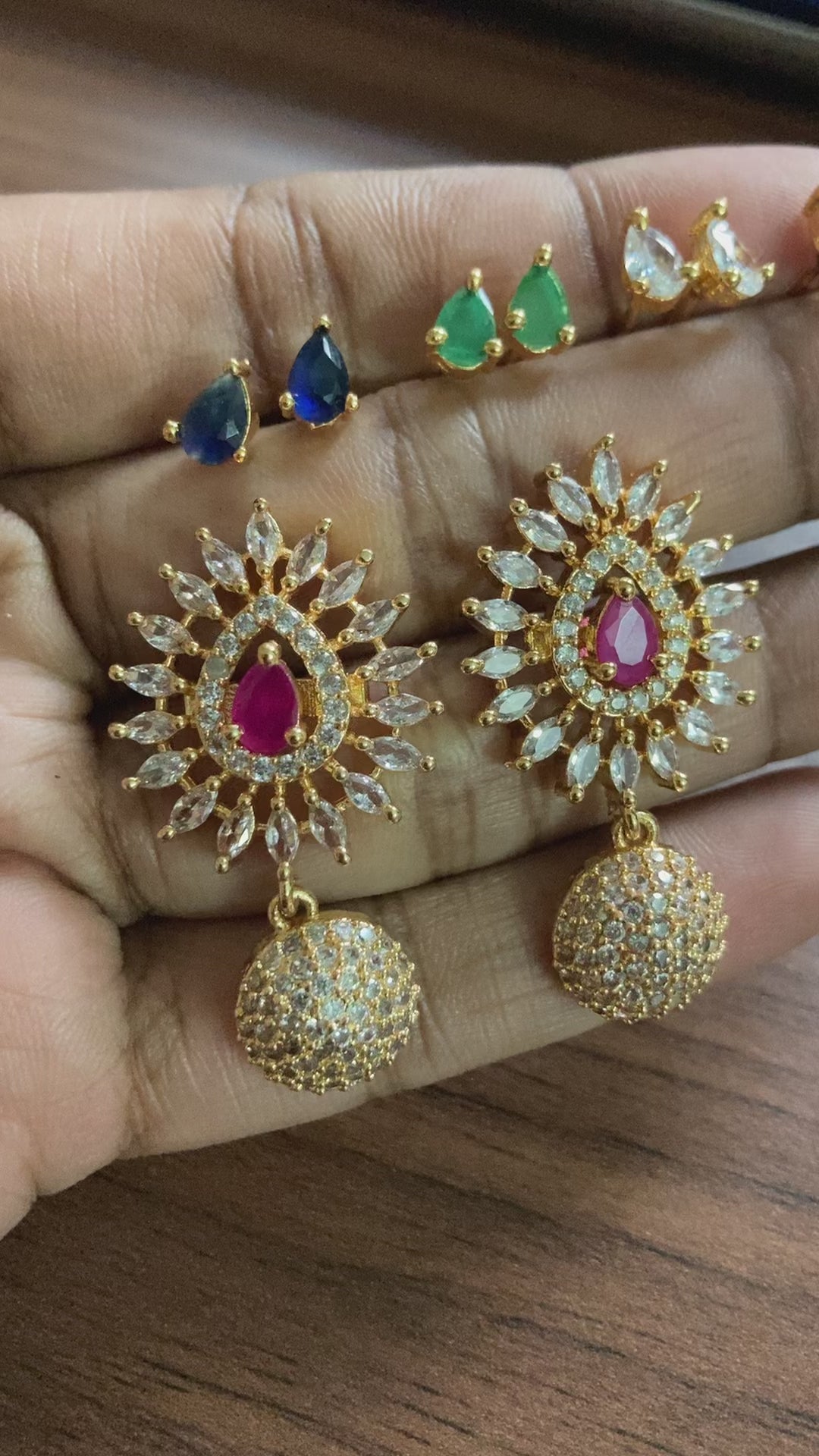 Premium American Diamond Stone Changeable 5in1 Earrings- Microgoldplated