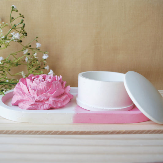Happishades Trinket set - Tray, peony flower and Trinket Jar - Gift set | Perfect for house warming | Wedding gift | Home decor | Bed Room Decor