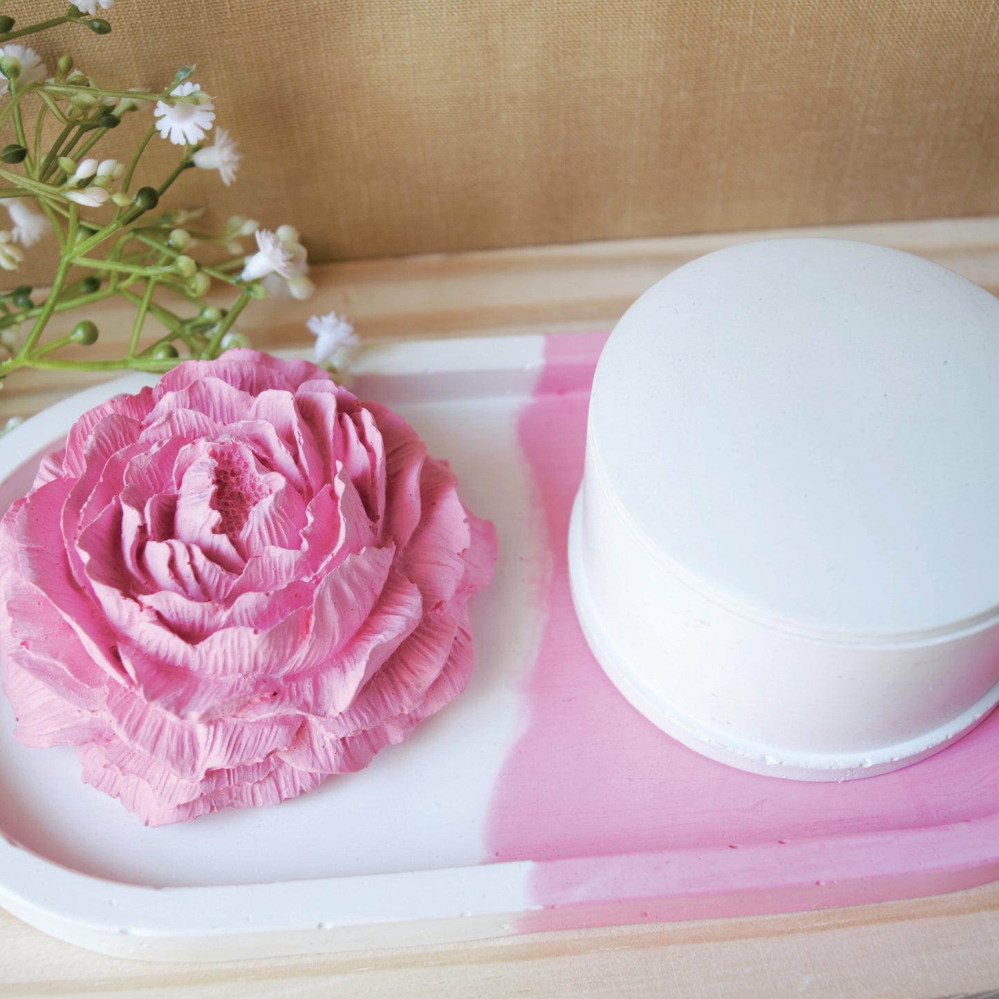 Happishades Trinket set - Tray, peony flower and Trinket Jar - Gift set | Perfect for house warming | Wedding gift | Home decor | Bed Room Decor