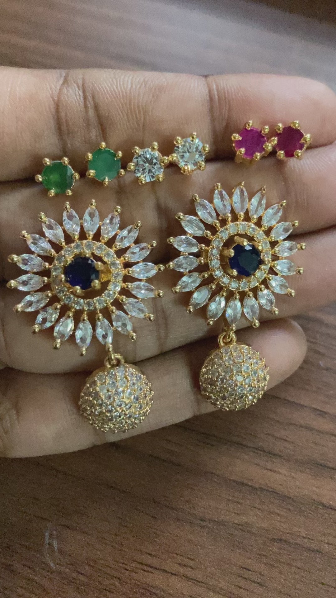 Premium American Diamond Stone Changeable 4in1 Earrings- Microgoldplated