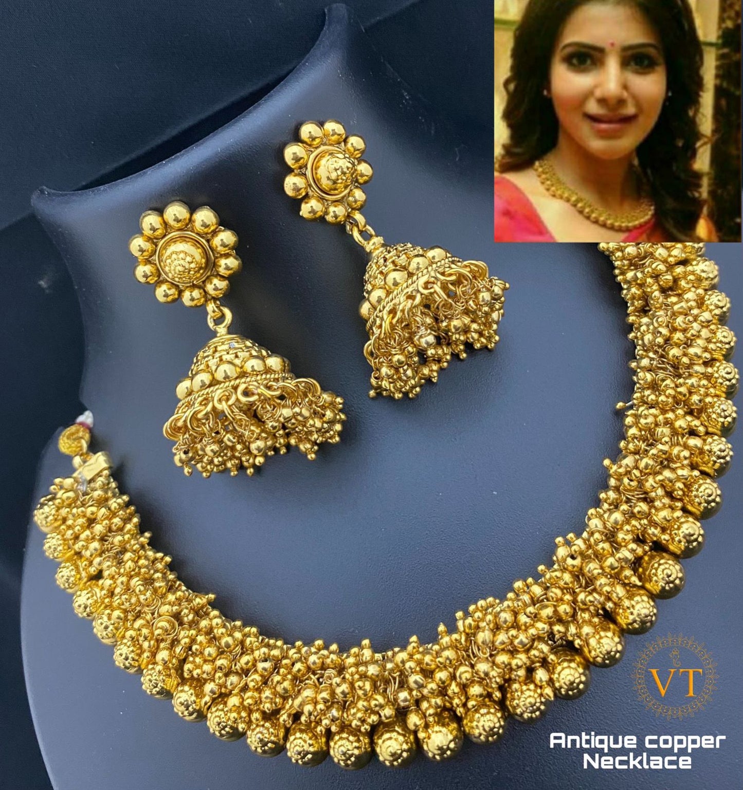 Charming Antique Beaded Choker Necklace Set with Earrings
