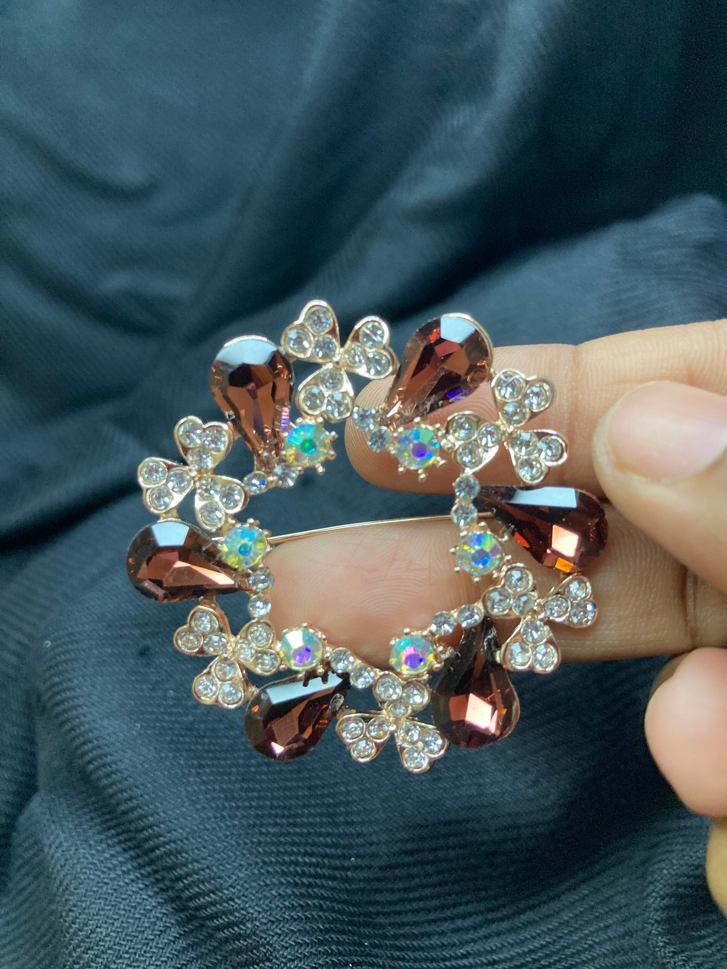 Zuccii Exclusive- Colorful Stone Brooches /Saree Pins - Party wear Accessories -Brown