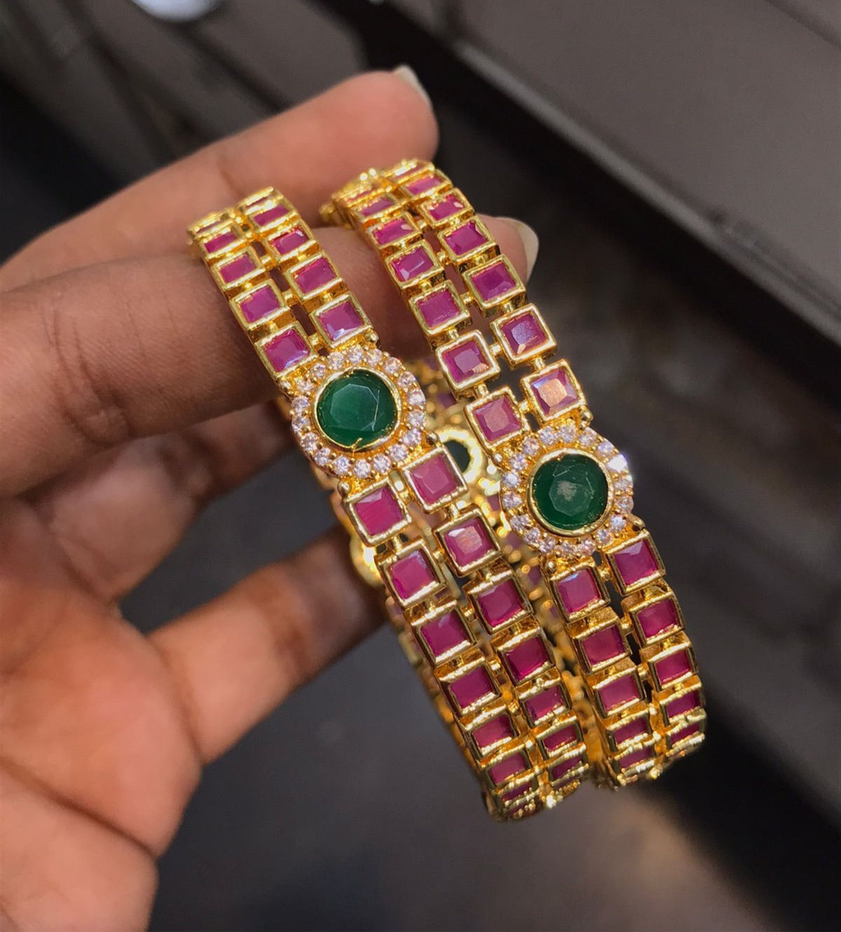 Beautiful Premium Matte Stone Bangles South Indian Bangles-set of