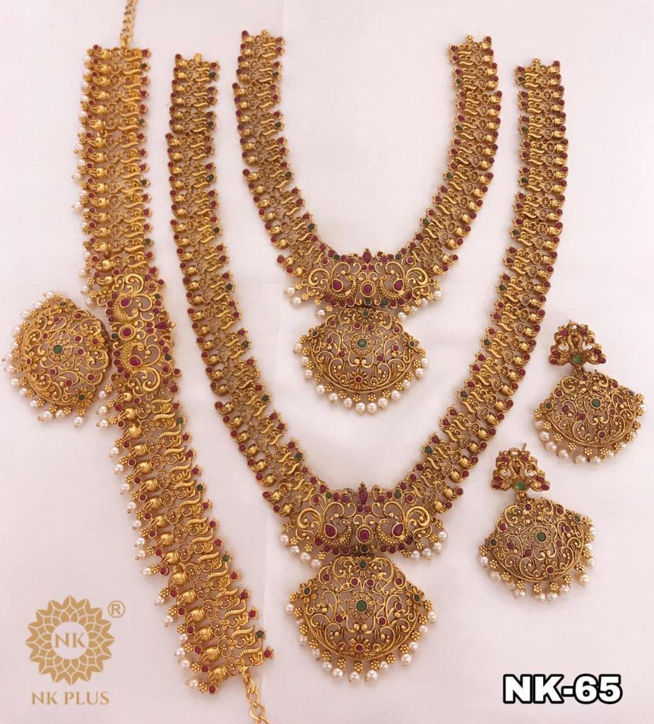 Designer Matte Finish Semi Bridal Necklace Combo Set With Earrings And Hipbelt