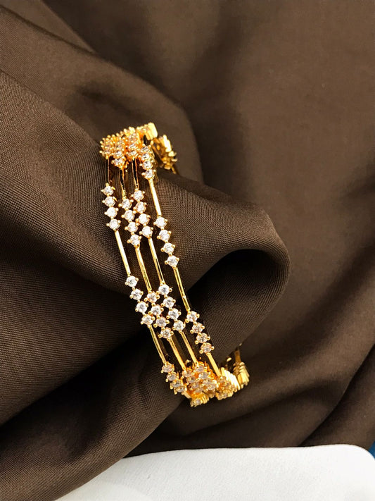 DesignerWear Fashion AD Stone Thin Bangles set of 4- Party Wear-Gold White