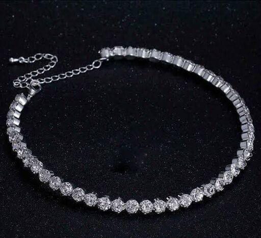 Simple Single Line Stone Choker Necklace Set with Stud Earrings