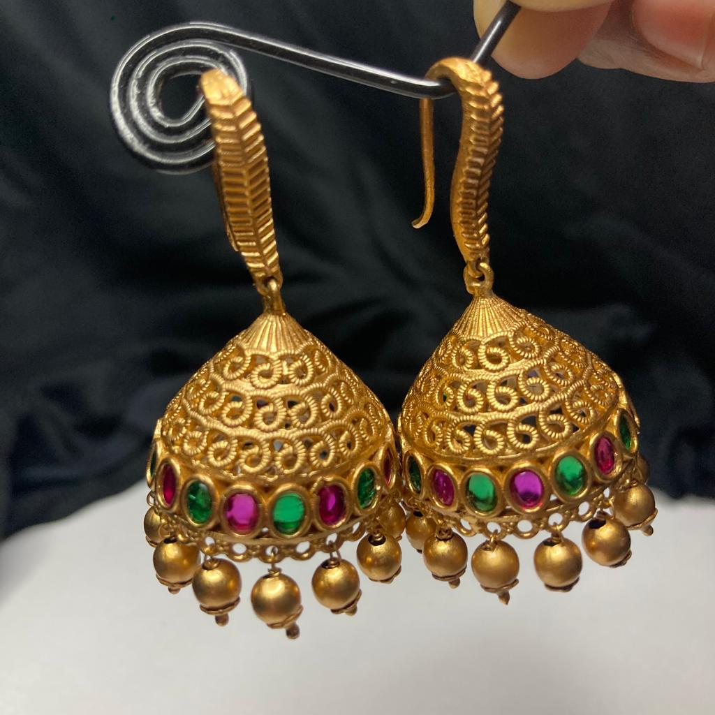 Simply Stunning Hook-type Kemp Jhumkas Earrings