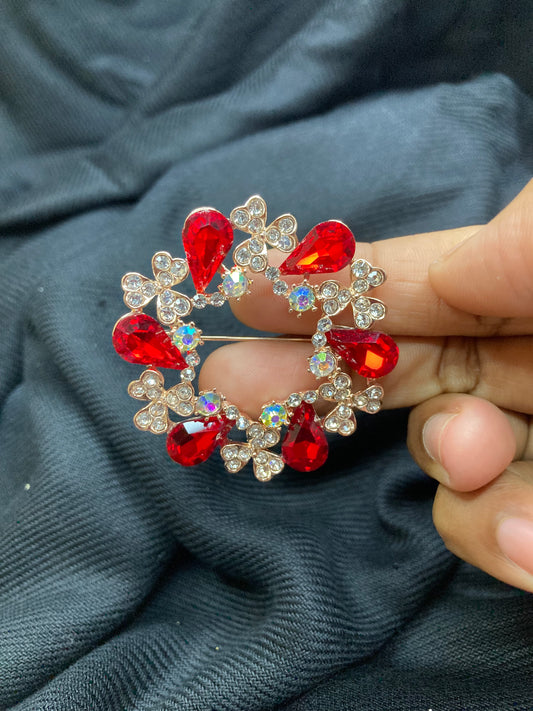 Zuccii Exclusive- Colorful Stone Brooches /Saree Pins - Party wear Accessories -Red