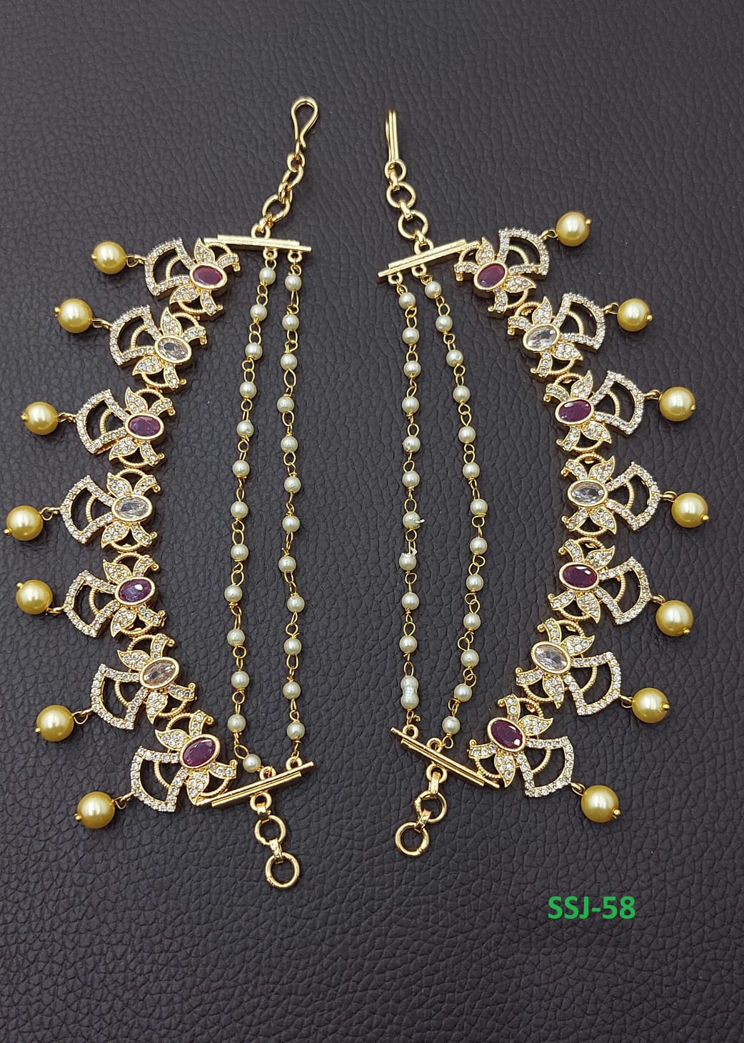 New Designs in CZ Stone Ear chains for Earrings- Maatal- Stone Chempaswaralu