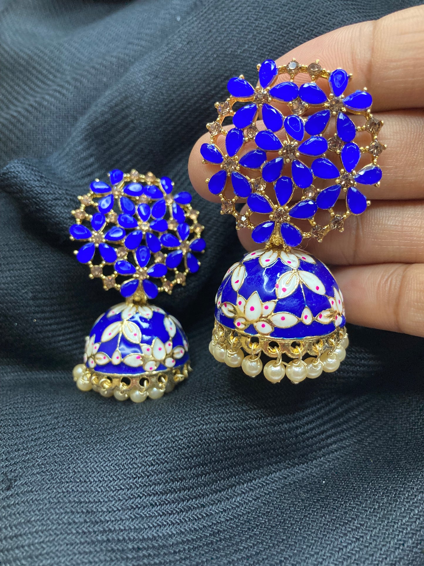 Zuccii Exclusive-Pretty, Stylish Fashion Jewelry Meenakari Jhumkas- Blue Earrings