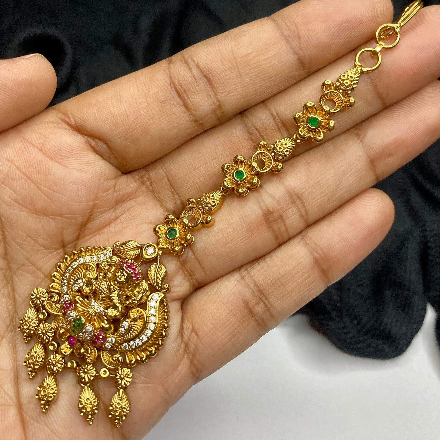Exquisitely Designed Antique Temple jewelry Maang Tikkas - Lakshmi Design Nethichuti