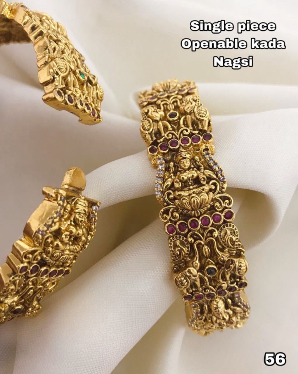 Designer Wear Antique Nagaci Openable Kada Bangle 1 piece- Temple Jewelry