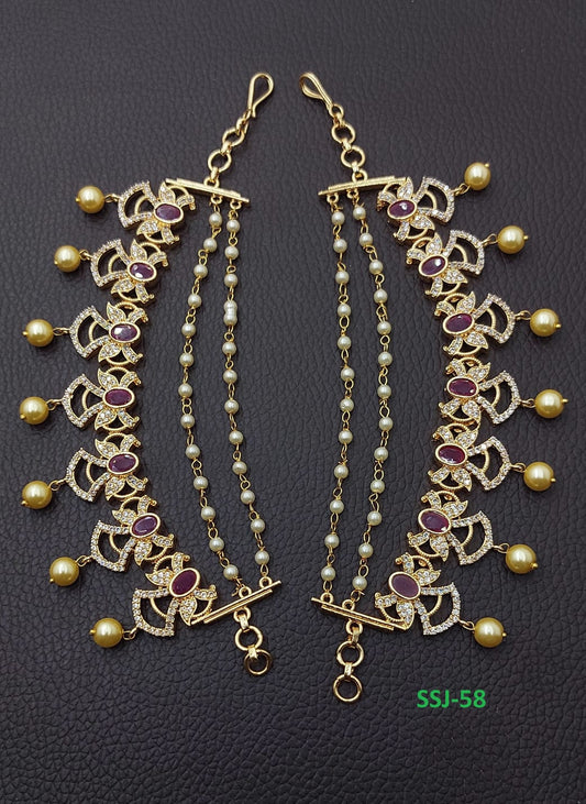 New Designs in CZ Stone Ear chains for Earrings- Maatal- Stone Chempaswaralu