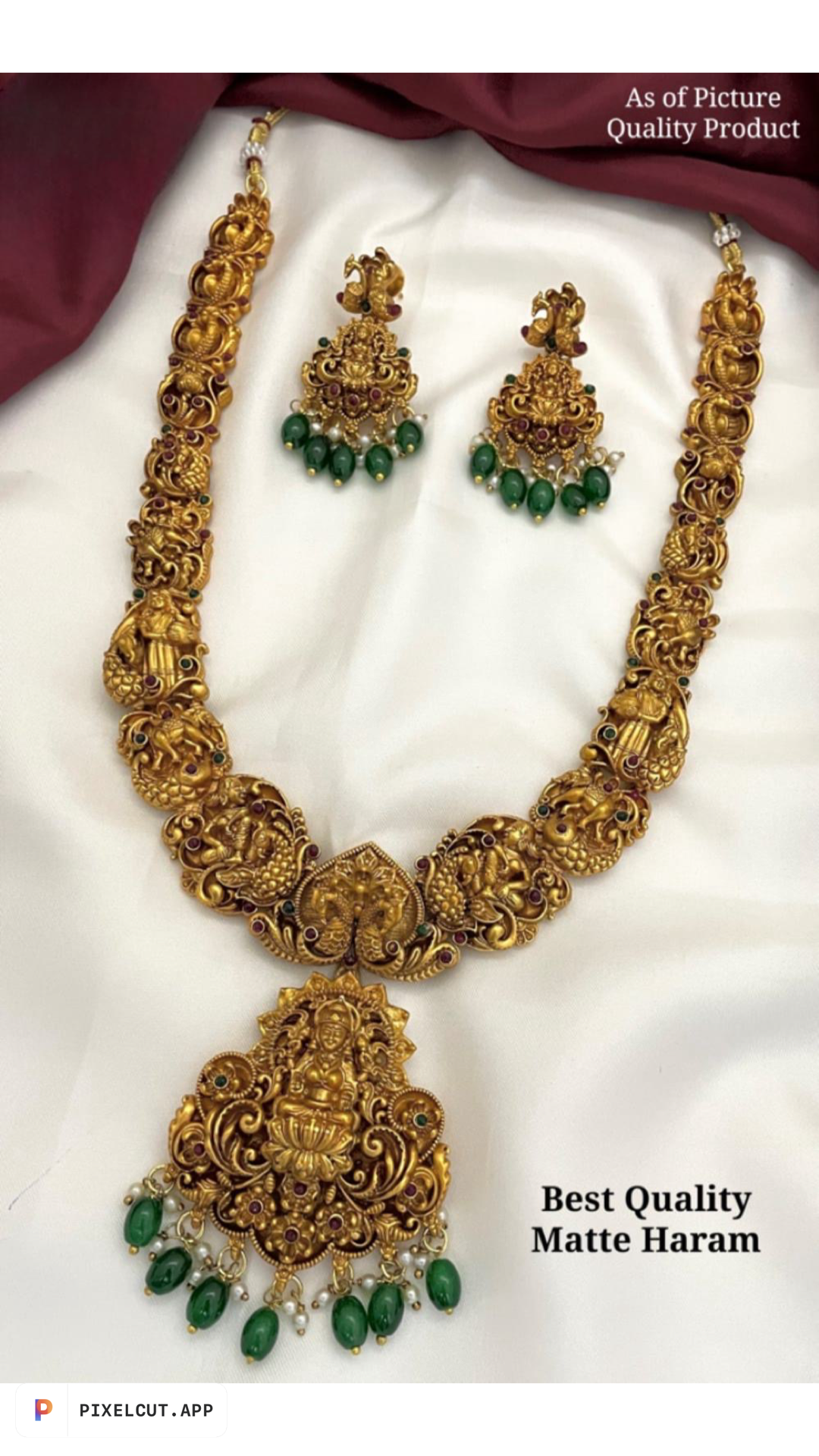 Premium Matte Finish Long Necklace Set with Earrings Temple