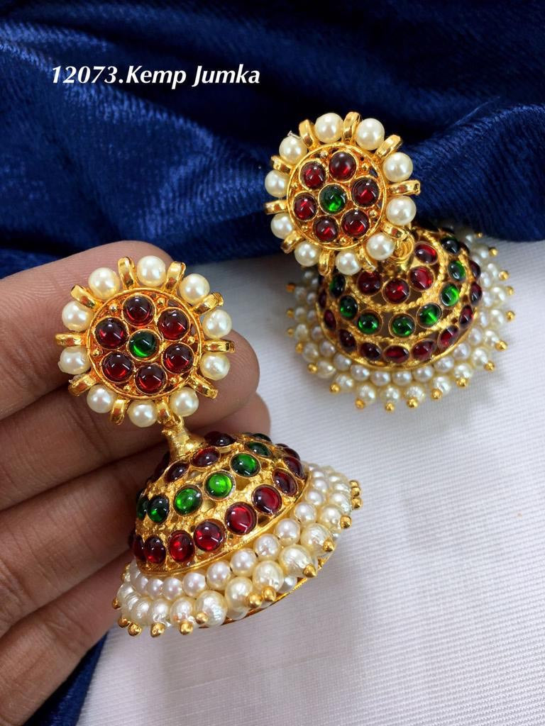 Cute Kemp Stone Jhumkas - Earrings