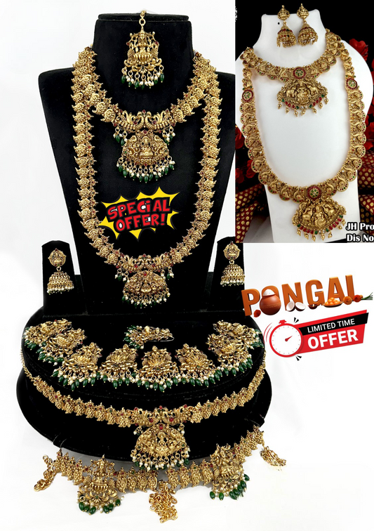 Beautiful Temple Jewelry Matte Full Bridal Set - Lakshmi Design-Pongal Offer