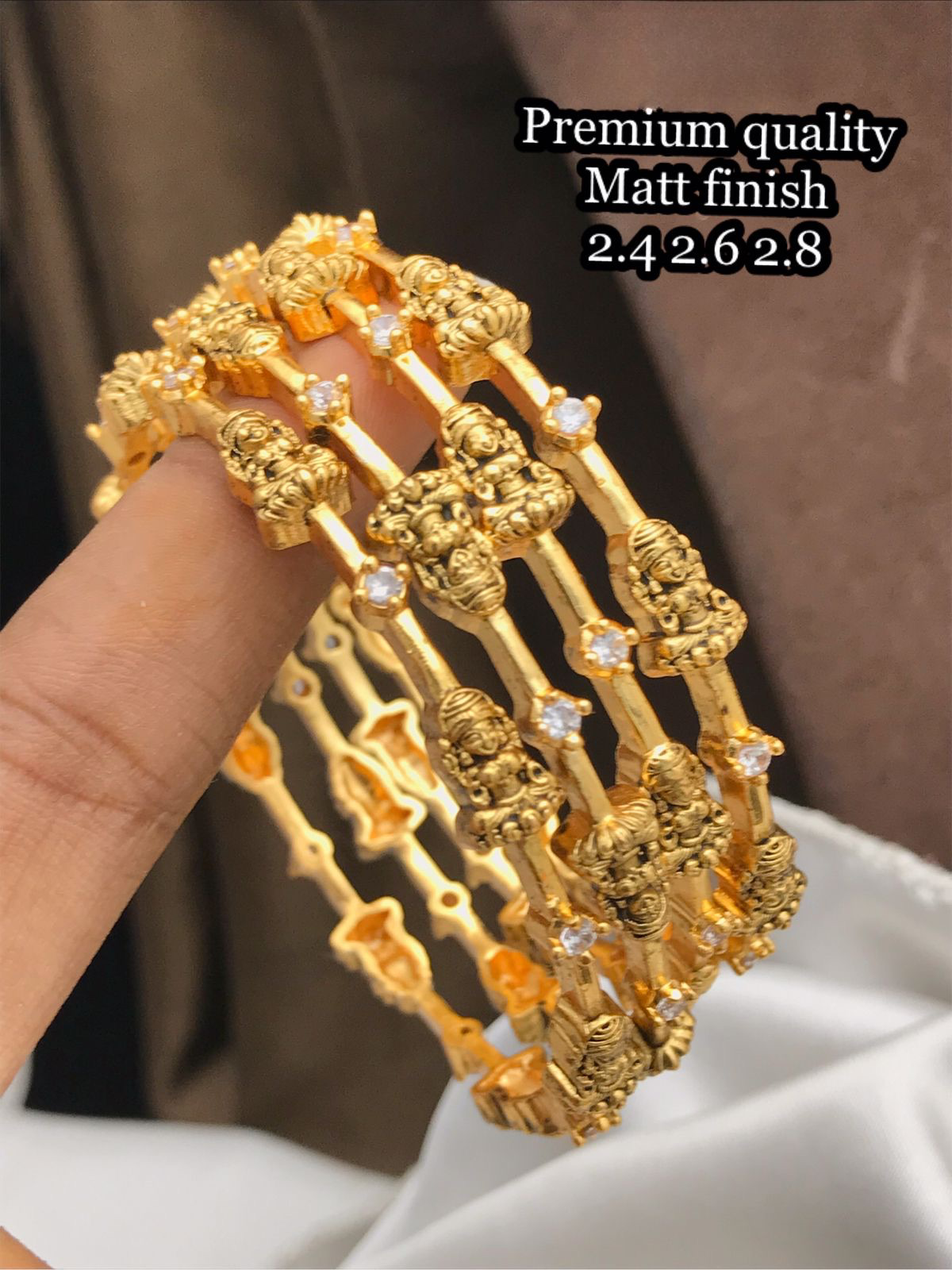 Beautiful Matte Finish AD Stone Temple Jewelry Bangles -set of 4