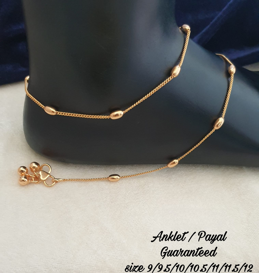 Cute Anklets, Designer Gold plated Payal- 1 pair