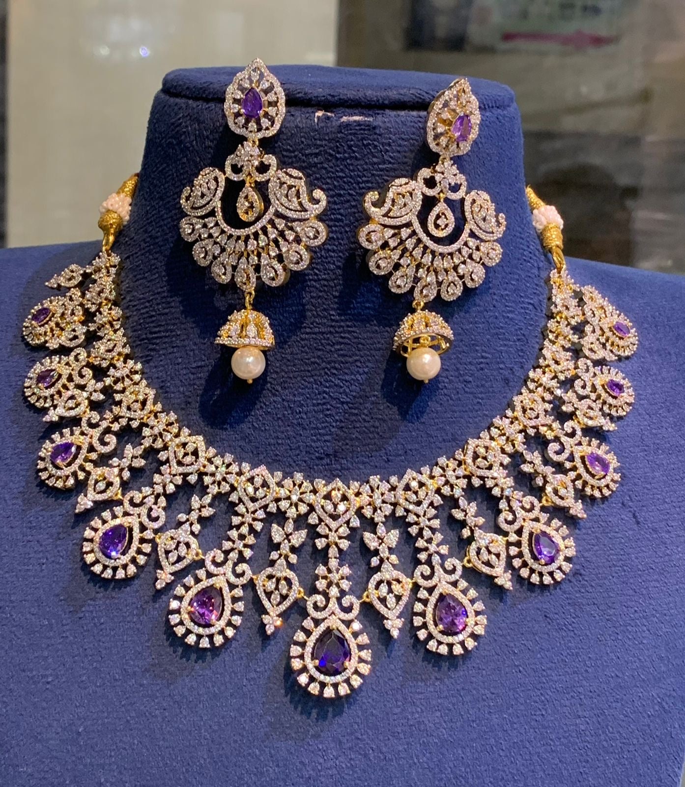 Elegant GJ Polish Bridal Necklace With Chandbali Jhumkas- Premium Quality