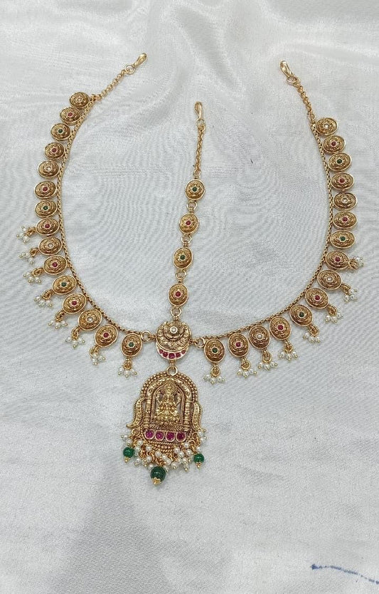 Premium Bridal Antique Finish Traditional Mathpati Tikkas- Temple jewelry