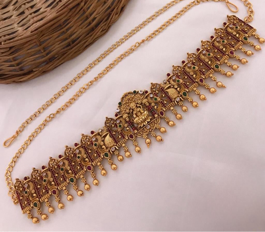 Traditional Temple Jewelry Peacock Lakshmi Matte finish Hipchain