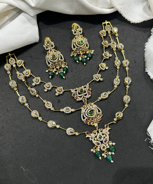 Premium Layered Stone Necklace with Earrings - Multicolor