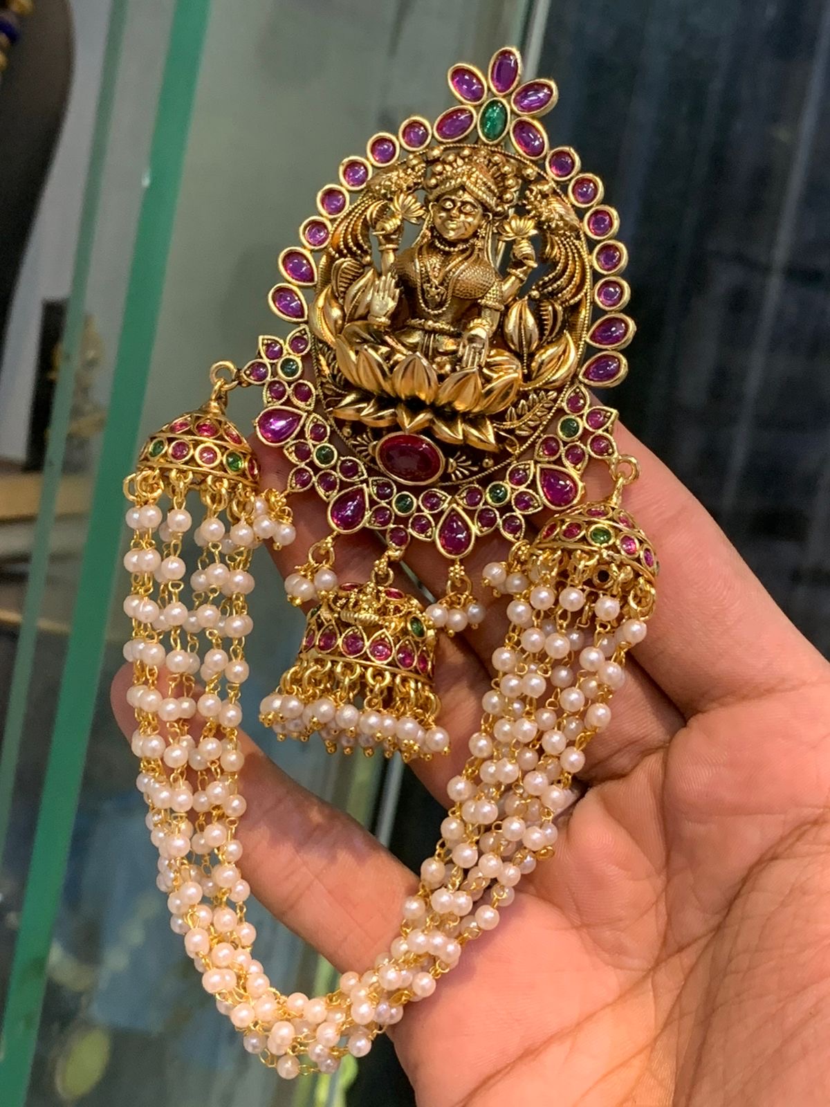 Premium Quality Traditional Antique Matte Hair Pins with Beads chains-Temple Jewelry