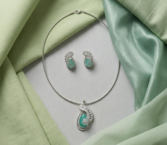 Exquisitely Designed American Diamond Stone Necklace Set With Earrings