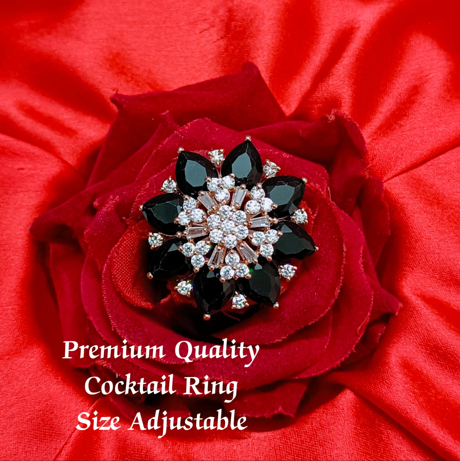 Partywear Adjustable Cocktail Rings Designer Premium quality American Diamond Jewelry-Rose Gold
