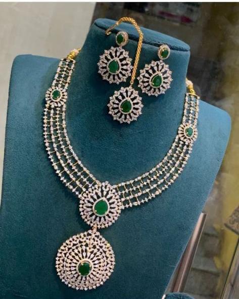 Stylish Bridal Accessories - Gj Finish Necklace with Earrings and Tikka