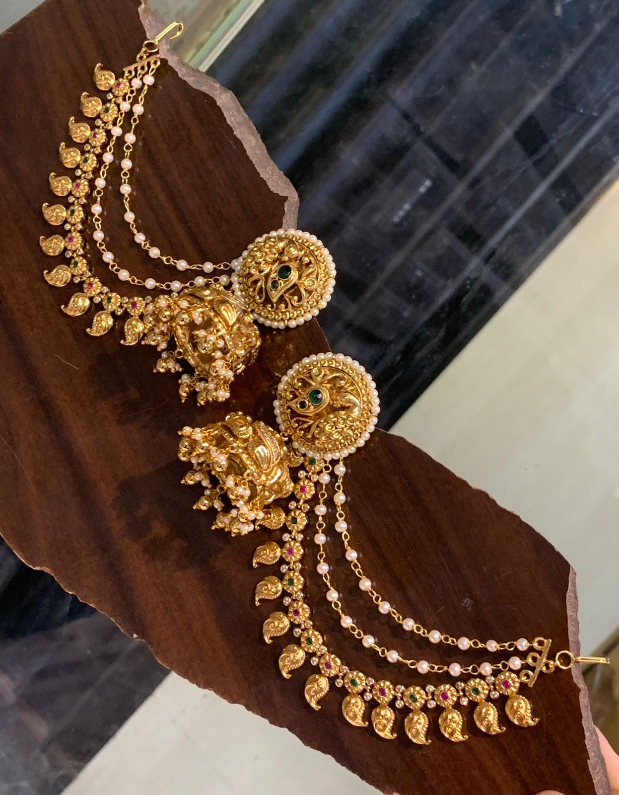 Premium Quality Bridal Peacock Jhumka Maatal - Earrings with Chempaswaralu