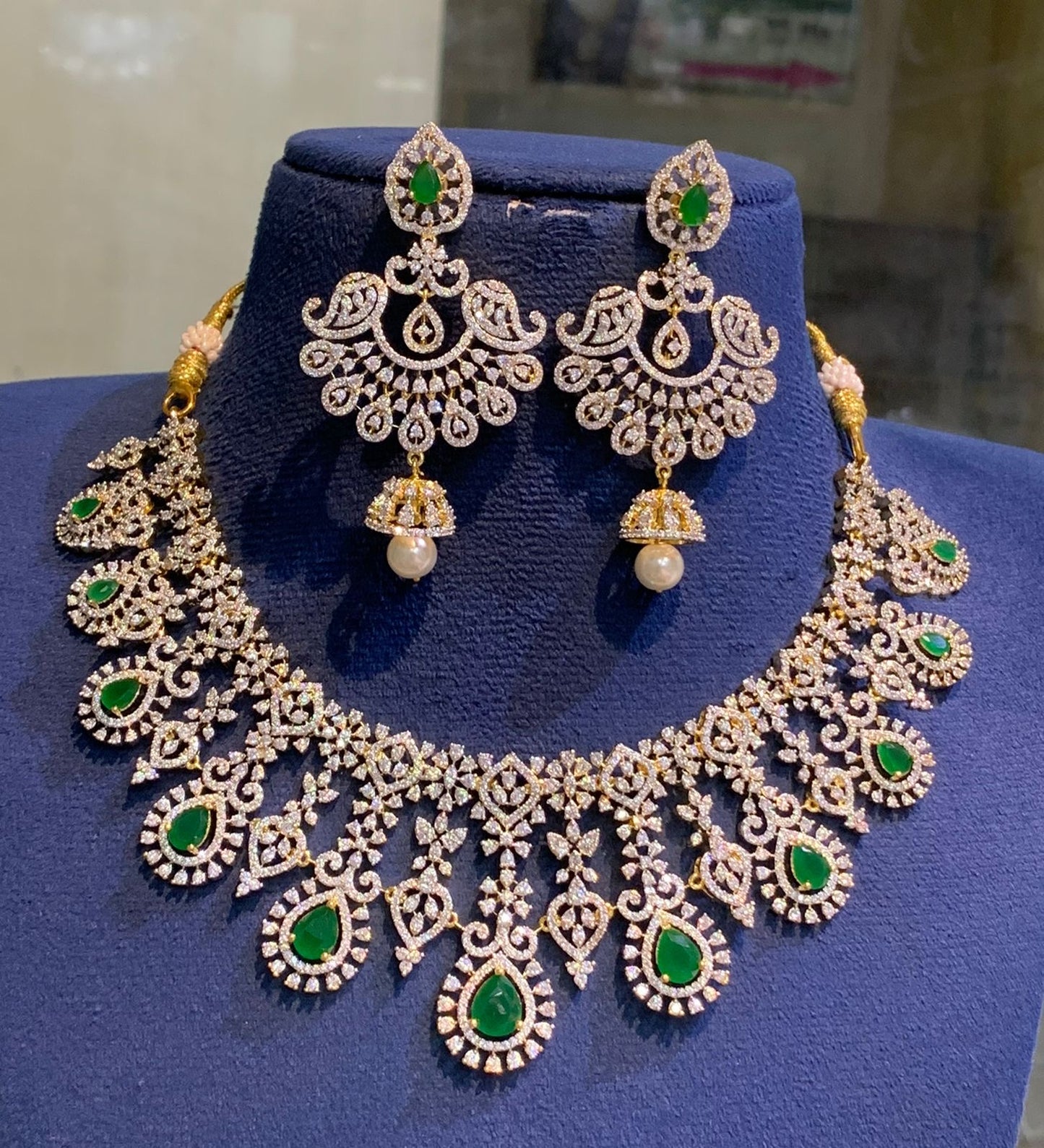 Elegant GJ Polish Bridal Necklace With Chandbali Jhumkas- Premium Quality