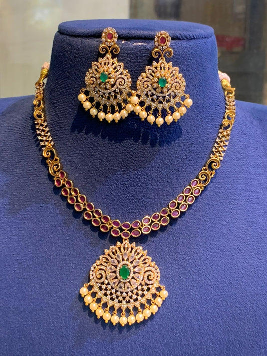 Premium Matte Finish Stone Pendant Necklace Set with Kanti