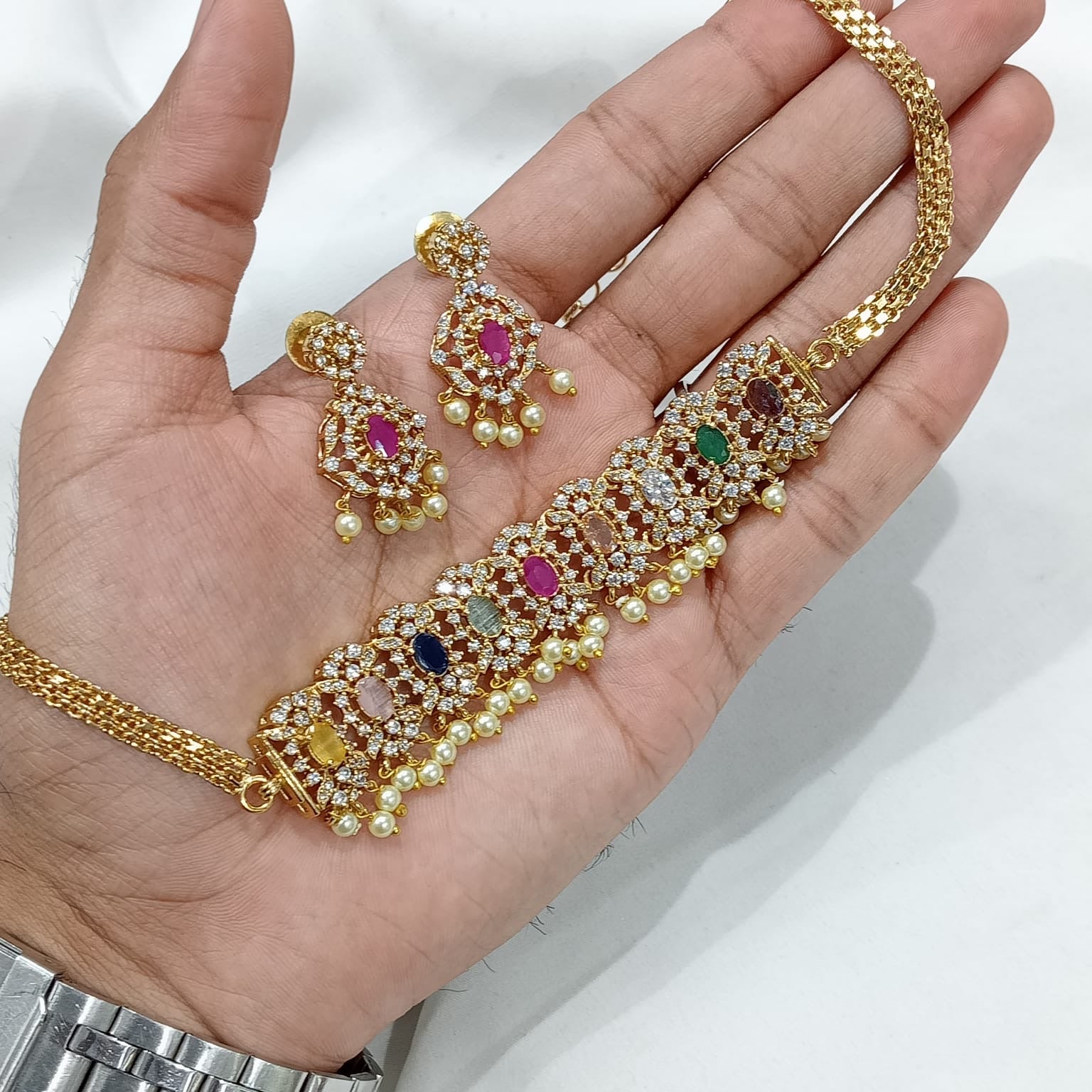 Bestselling Navratna Stone Necklace with Earrings