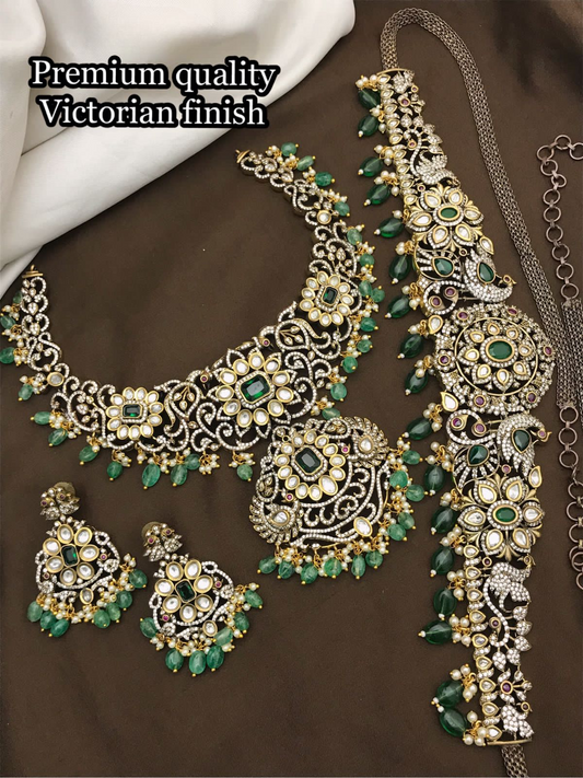 Bridal Victorian polish Ensemble-Necklace with Earrings and Hipbelt