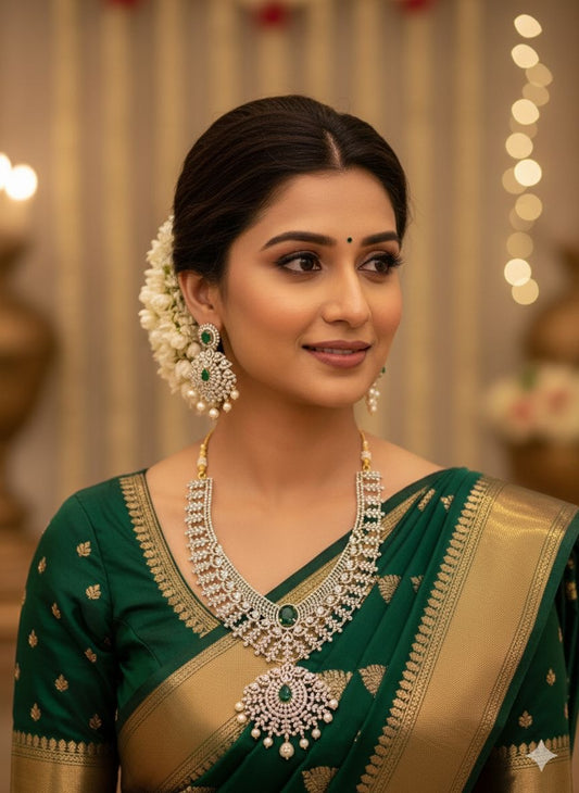 Elegant GJ Polish Bridal Necklace With Jhumkas- Premium Quality