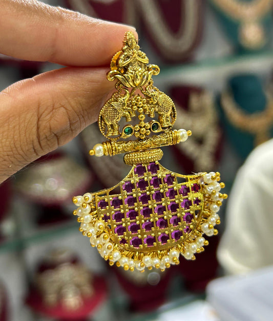 Premium Matte Finish Gajalakshmi Stone Earrings