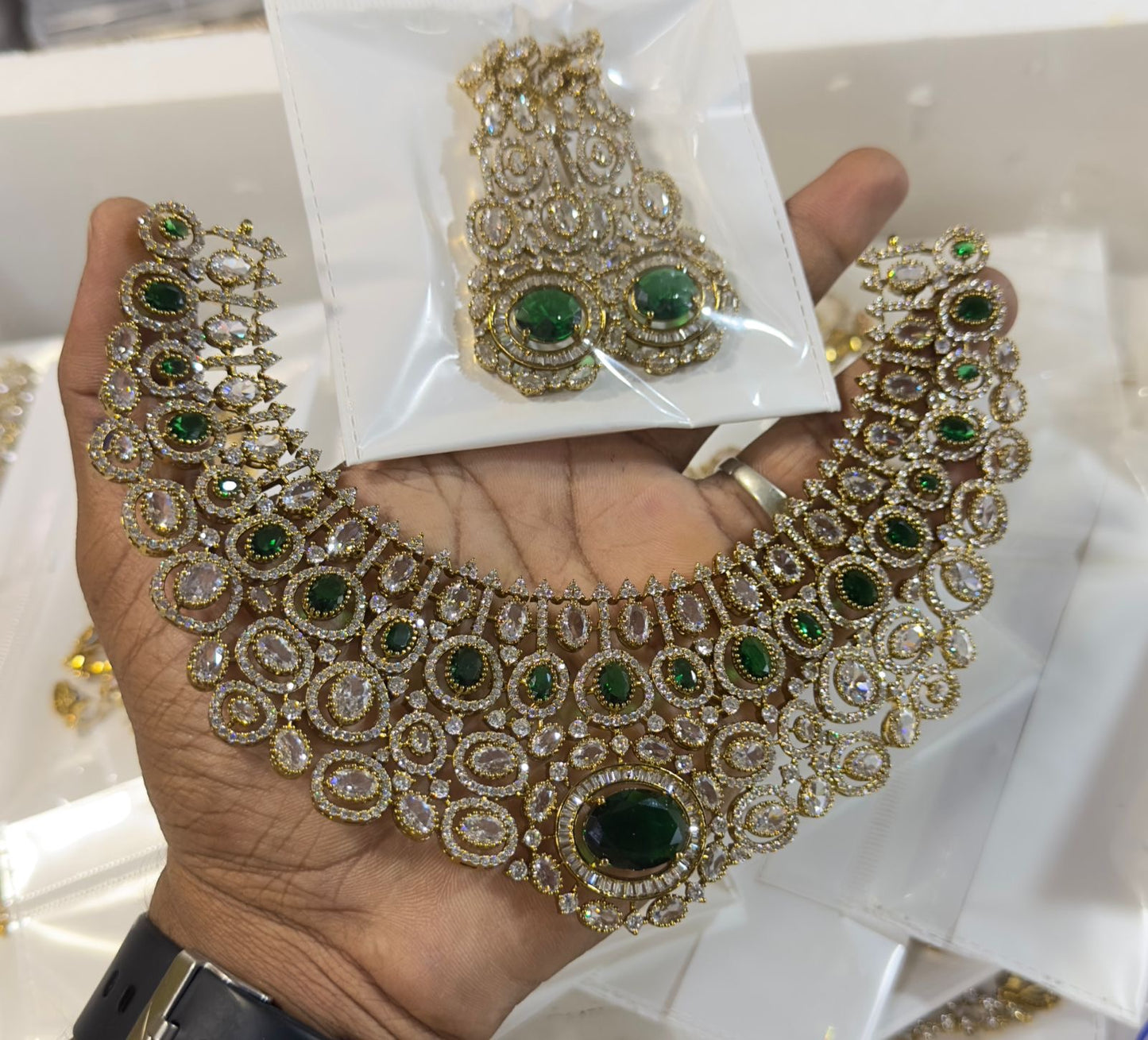 Elegant Bridal Victorian finish Cz Stone Necklace with Earrings- 1 Set