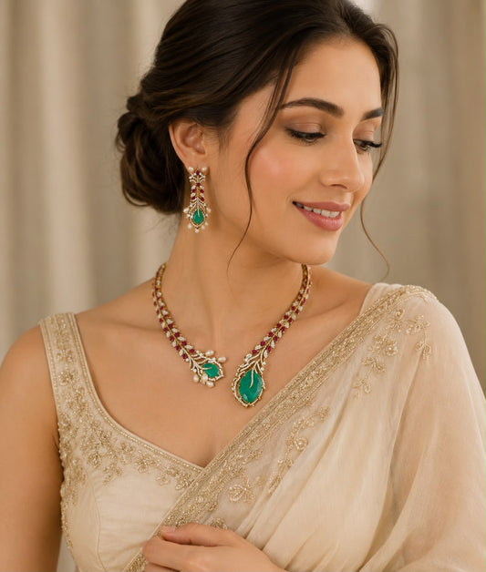 Premium Antique Finish Stunning Choker Necklace with Earrings