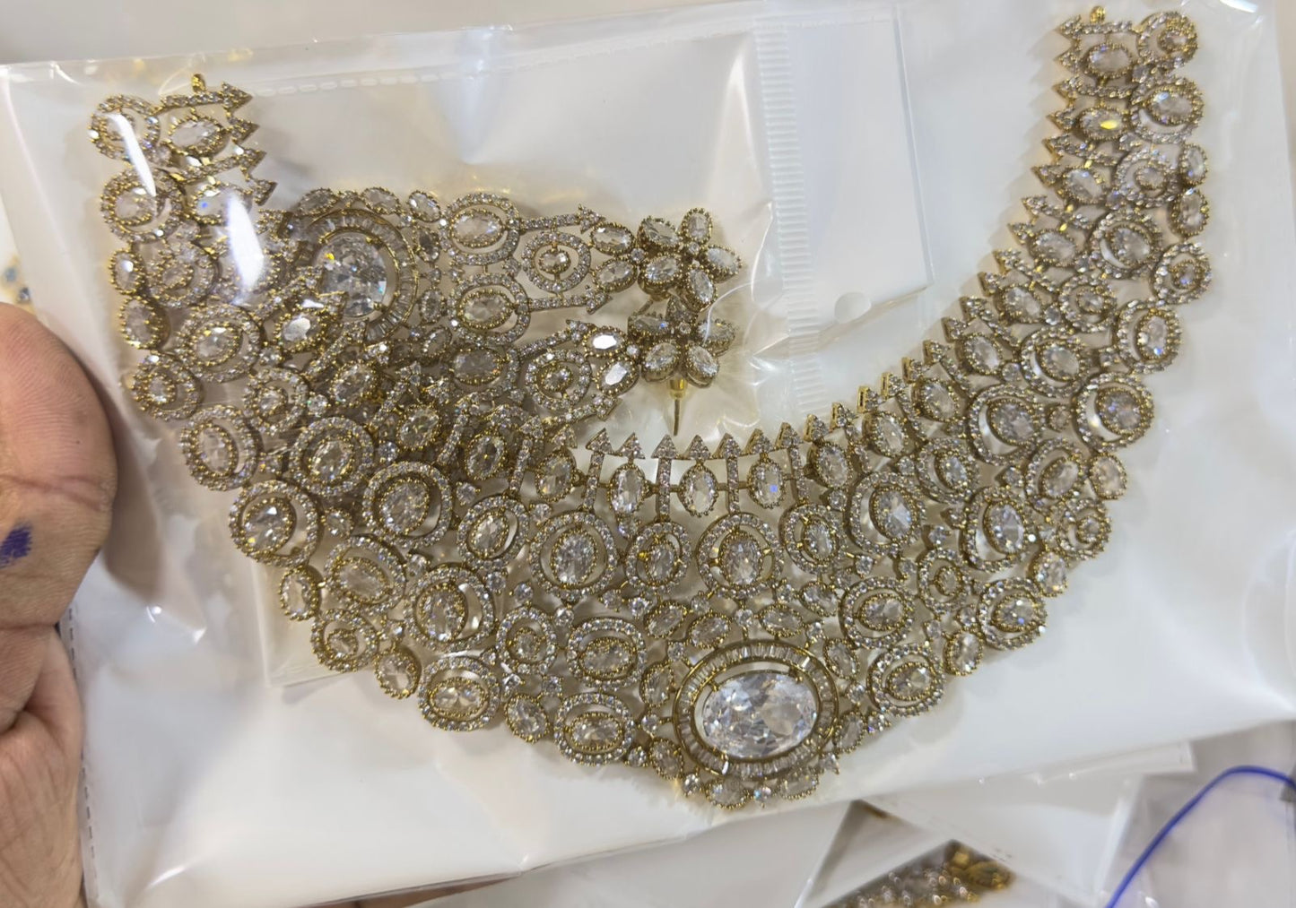 Elegant Bridal Victorian finish Cz Stone Necklace with Earrings- 1 Set