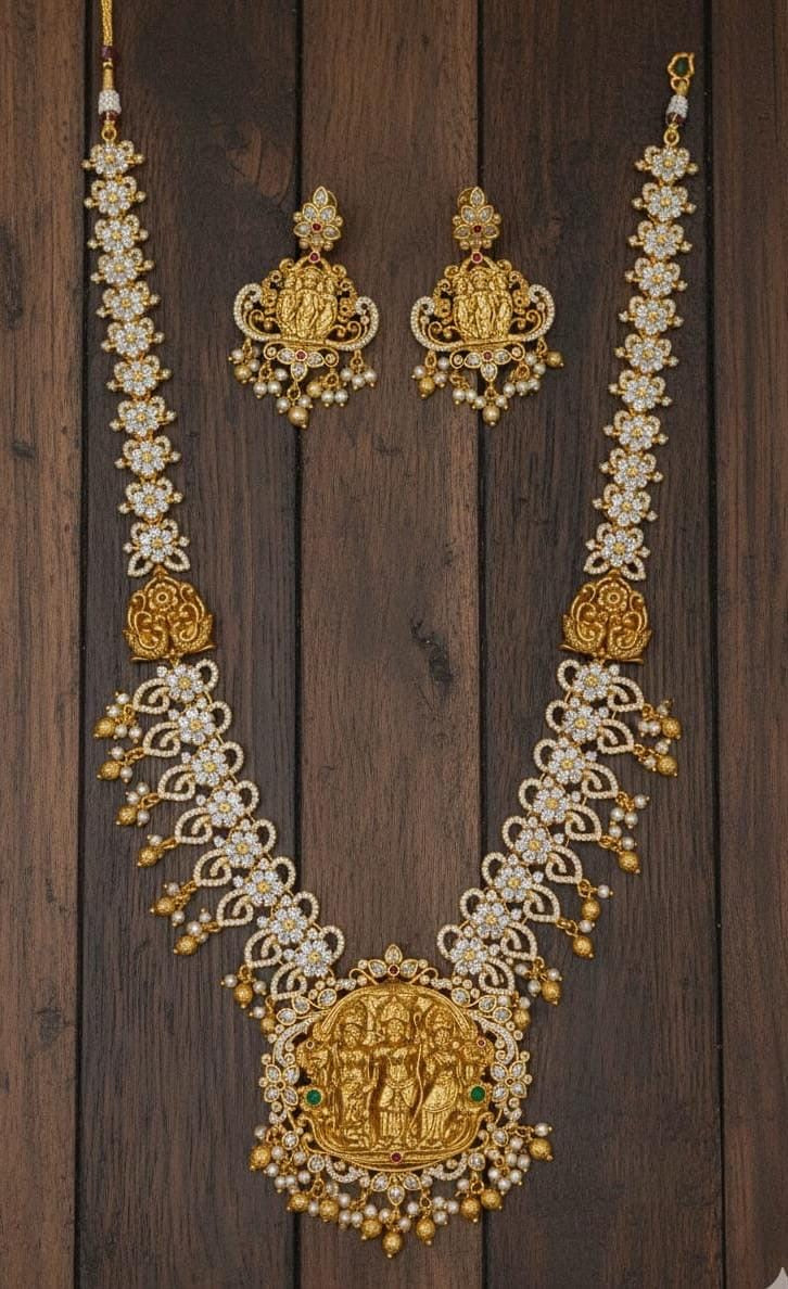 Premium Guttapushalu Temple Haram - Ram Necklace Set with Earrings