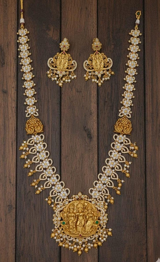 Premium Guttapushalu Temple Haram - Ram Necklace Set with Earrings