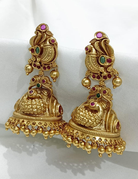 Matte Finish Jhumkas -Classy Peacock Earrings