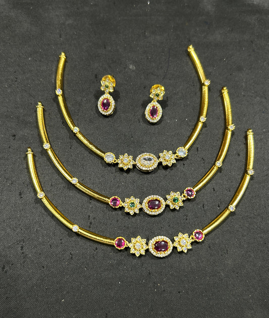 Beautiful AD Stone Necklace Set With Earrings- Premium