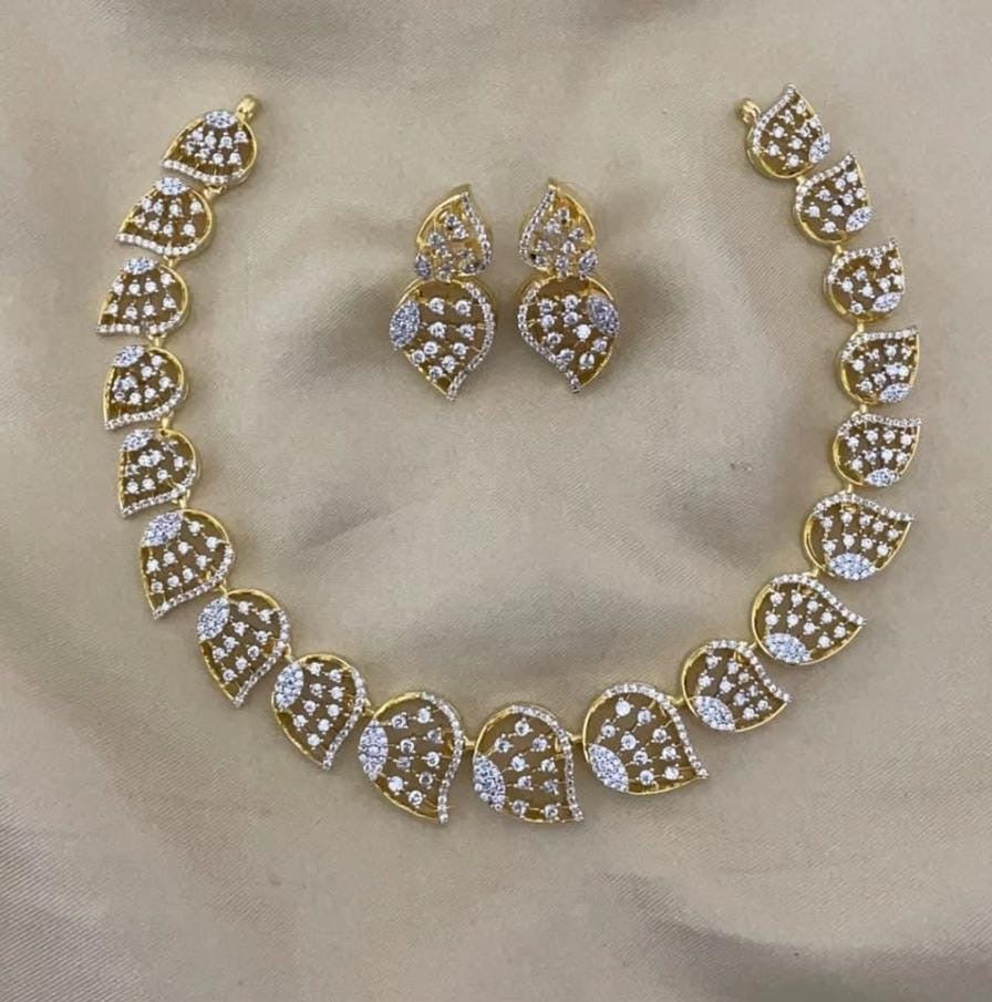 Premium Stylish AD Stone Simple Necklace with Earrings